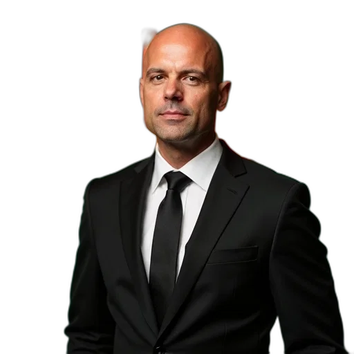 jacket, staff, man, bald transparent PNG cut-out