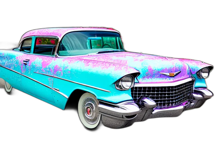 car, 3d render, photorealistic, vaporwave transparent PNG cut-out