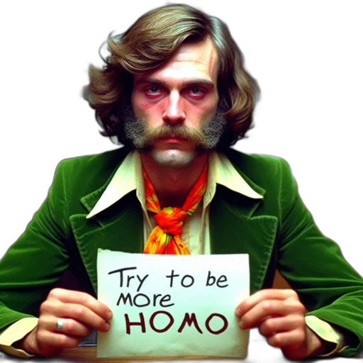 man, prominent, mustache, sits transparent PNG cut-out