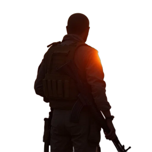 weapon, jacket, staff, face transparent PNG cut-out