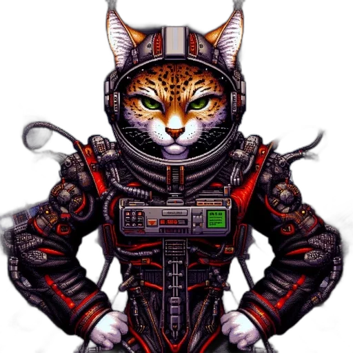 robot, animal, pixel art, cyberpunk transparent PNG cut-out