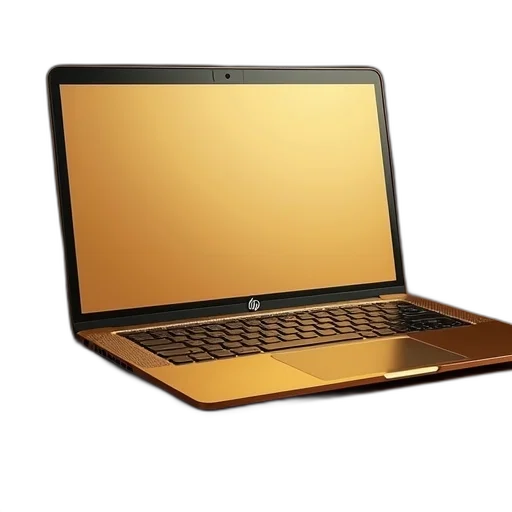 3d render, golden, laptop, gold transparent PNG cut-out
