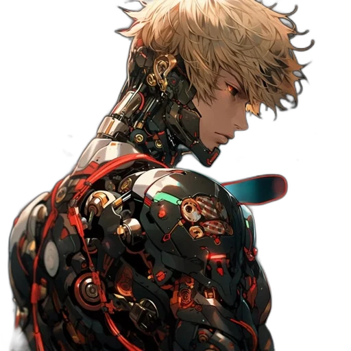 robot, face, weapon, jacket transparent PNG cut-out