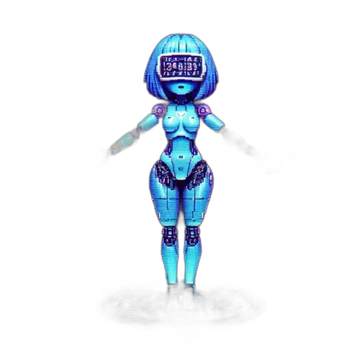 robot, concept art, 3d render, pixel art transparent PNG cut-out