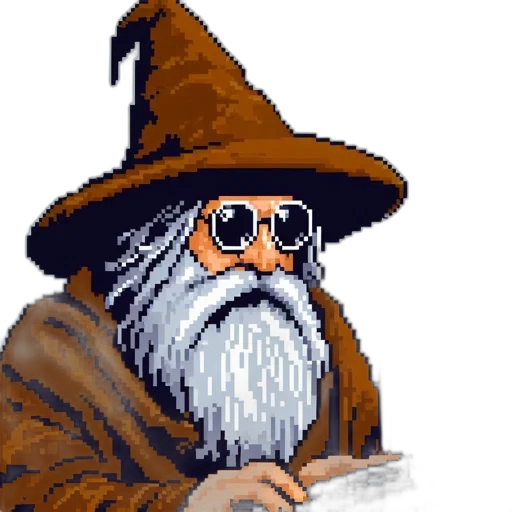 hat, staff, face, pixel art transparent PNG cut-out