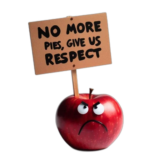 anthropomorphized, red, apple, expressive transparent PNG cut-out