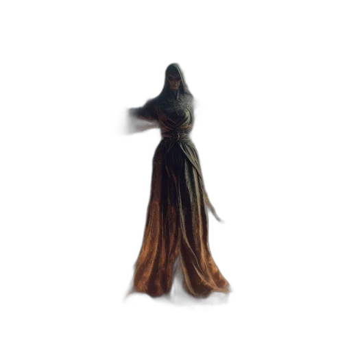 dress, hair, staff, creature transparent PNG cut-out