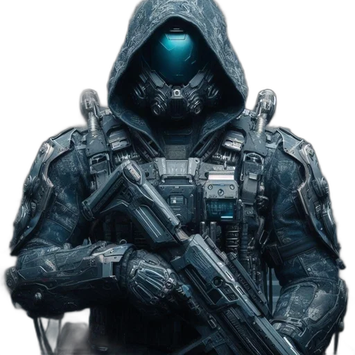 jacket, robot, weapon, mask transparent PNG cut-out