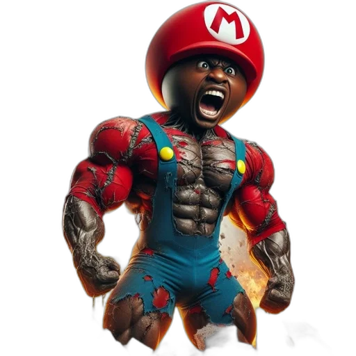 3d render, concept art, mario, exaggerated transparent PNG cut-out