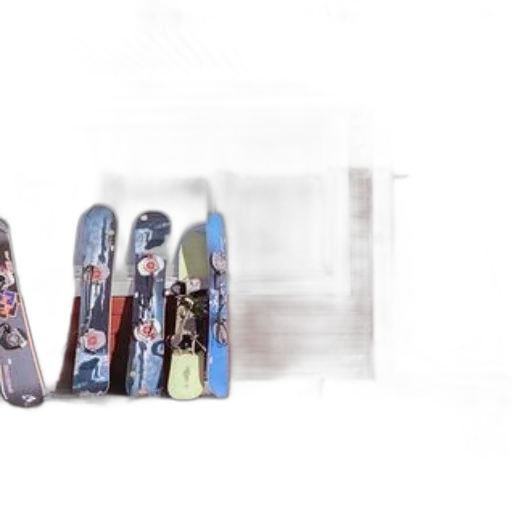 shoes, row, snowboards, lean transparent PNG cut-out
