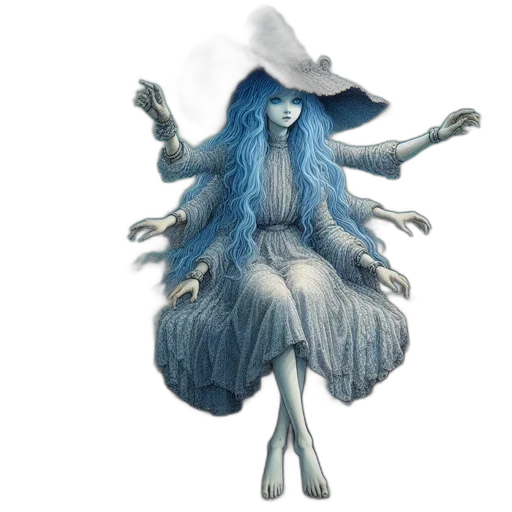 dress, hat, creature, hair transparent PNG cut-out