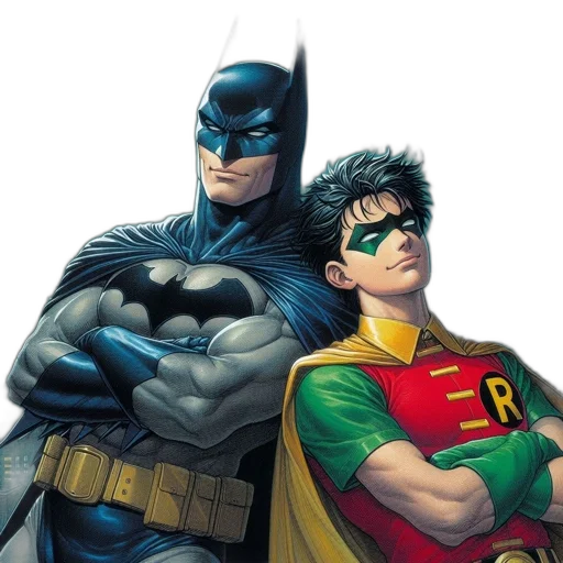 comic book art, concept art, batman, robin transparent PNG cut-out