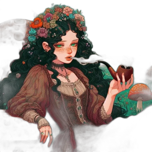 dress, crown, flower, fantasy art transparent PNG cut-out