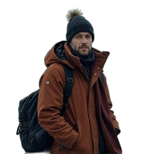jacket, hat, staff, face transparent PNG cut-out