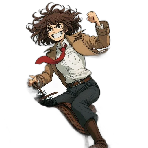 jacket, staff, weapon, hair transparent PNG cut-out