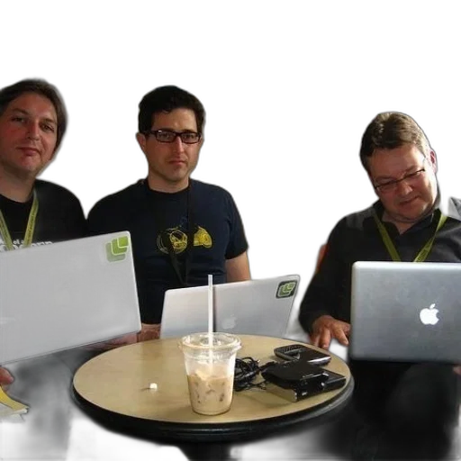 staff, three, men, sit transparent PNG cut-out