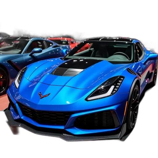 car, 3d render, photorealistic, blue transparent PNG cut-out