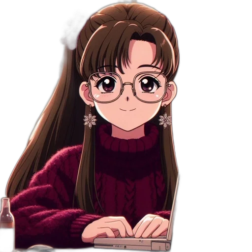hair, jewelry, jacket, staff transparent PNG cut-out