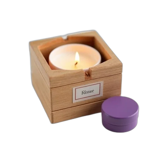 wooden, box, lit, candle transparent PNG cut-out