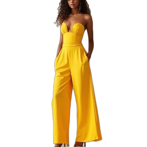 dress, golden, women, strapless transparent PNG cut-out