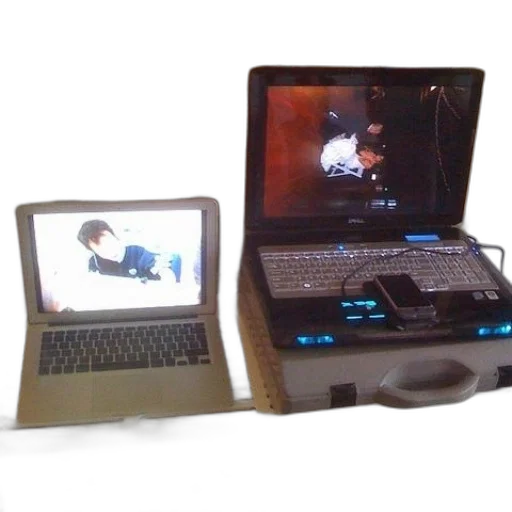 cyberpunk, 3d render, two, laptops transparent PNG cut-out
