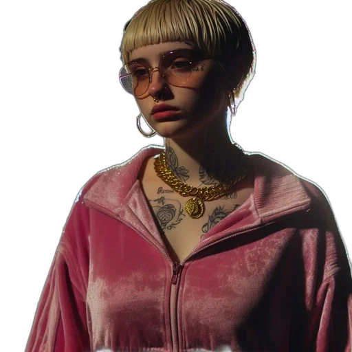 jacket, jewelry, face, hair transparent PNG cut-out