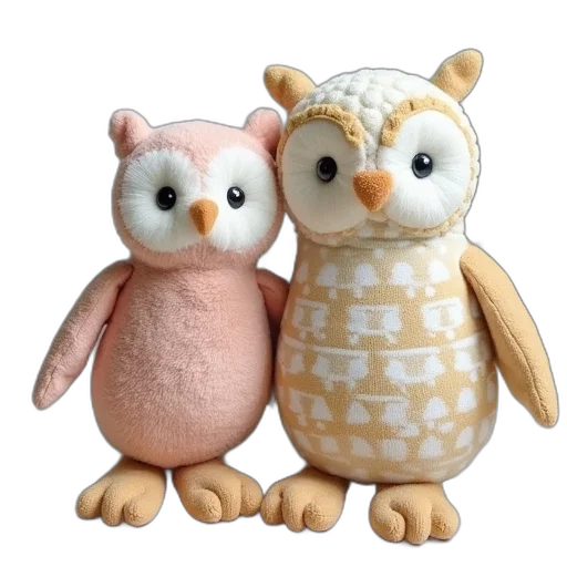 3d render, owls, plush, animals transparent PNG cut-out