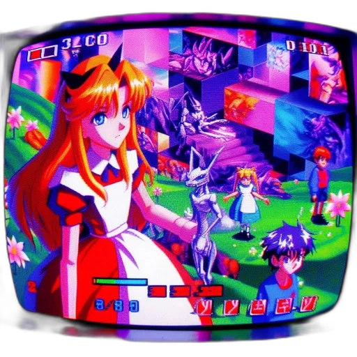 vaporwave, anime, concept art, pixel art transparent PNG cut-out