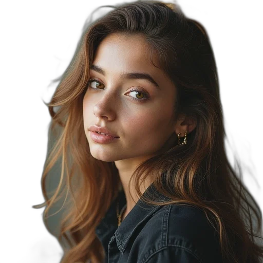 face, hair, jewelry, jacket transparent PNG cut-out