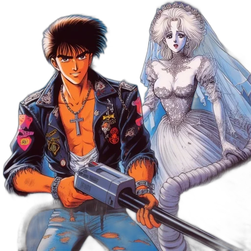jacket, weapon, cyberpunk, vaporwave transparent PNG cut-out