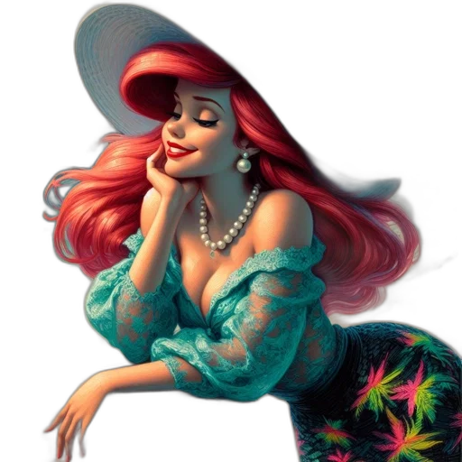 hat, dress, jewelry, fantasy art transparent PNG cut-out