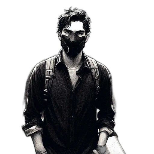 mask, jacket, face, photorealistic transparent PNG cut-out
