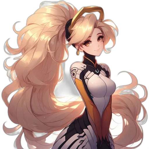 dress, hair, staff, robot transparent PNG cut-out