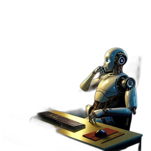 robot, staff, concept art, 3d render transparent PNG cut-out