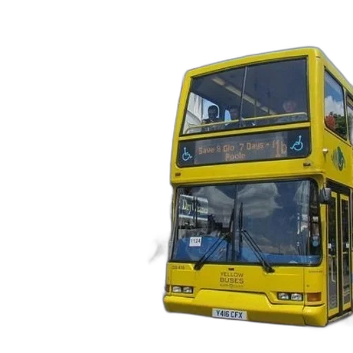 3d render, photorealistic, yellow, double-decker transparent PNG cut-out