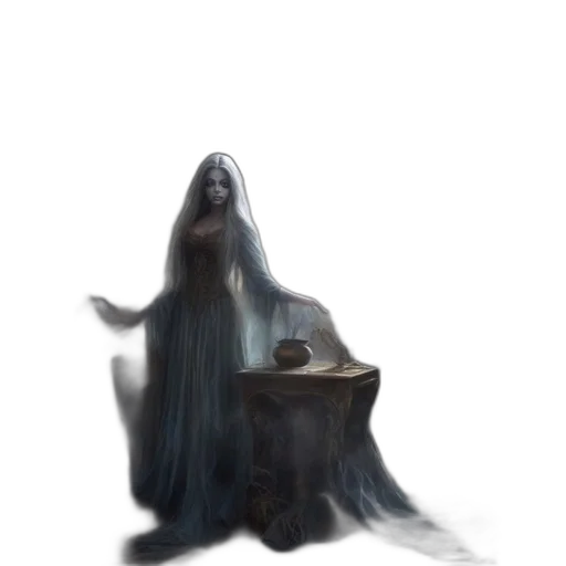 creature, dress, hair, staff transparent PNG cut-out