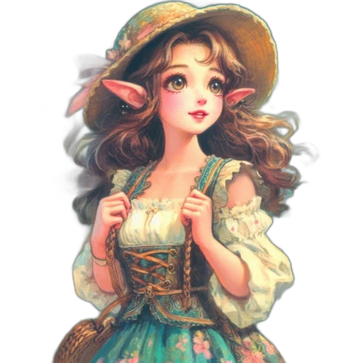 dress, hat, staff, face transparent PNG cut-out