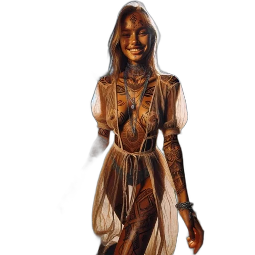 dress, staff, mask, jewelry transparent PNG cut-out
