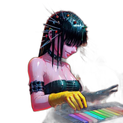 robot, dress, hair, cyberpunk transparent PNG cut-out
