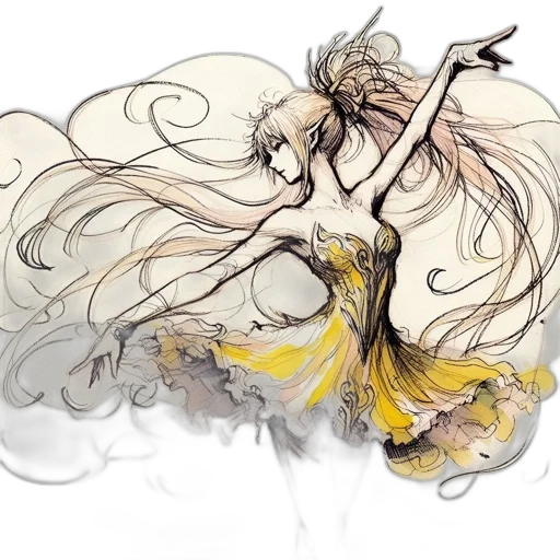 dress, hair, dragon, concept art transparent PNG cut-out