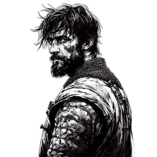 face, sword, jacket, comic book art transparent PNG cut-out