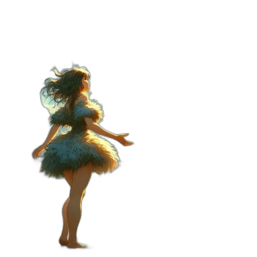 dress, creature, hair, staff transparent PNG cut-out