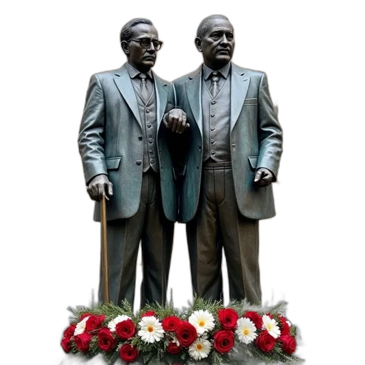 bronze, statue, two, men transparent PNG cut-out