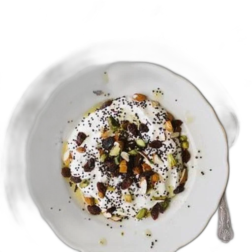 food, plate, yogurt, topped transparent PNG cut-out
