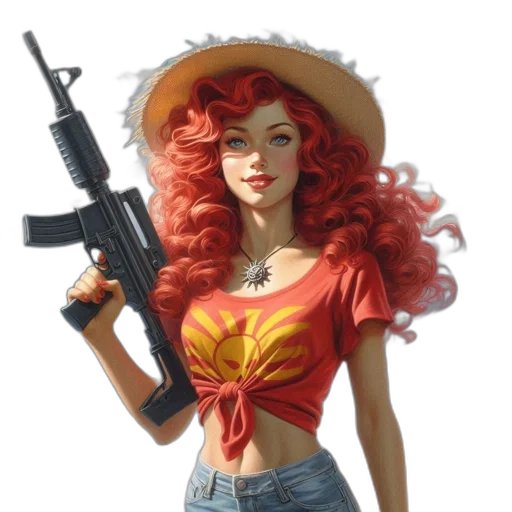 weapon, hat, dress, comic book art transparent PNG cut-out