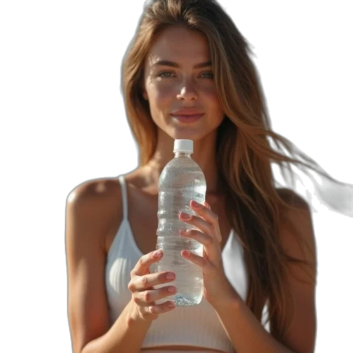 bottle, dress, hair, face transparent PNG cut-out