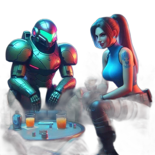 robot, concept art, cyberpunk, pixel art transparent PNG cut-out