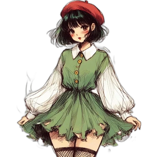 dress, hat, jacket, staff transparent PNG cut-out