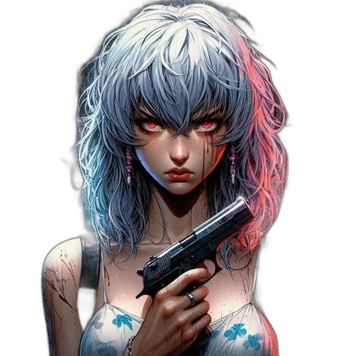 weapon, face, hair, cyberpunk transparent PNG cut-out