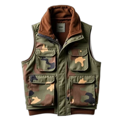 jacket, camouflage, vest, brown transparent PNG cut-out